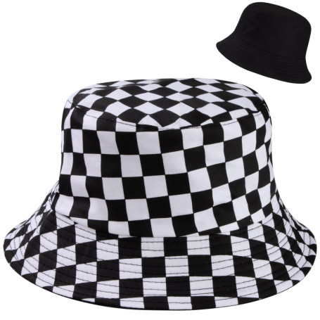 MengH-SHOP Chapeau de Seau Réversible Noir et Blanc Imprimé à Carreaux Chapeau de Pêcheur en Coton Unisexe Pliable Chapeau de So