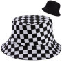 MengH-SHOP Chapeau de Seau Réversible Noir et Blanc Imprimé à Carreaux Chapeau de Pêcheur en Coton Unisexe Pliable Chapeau de So