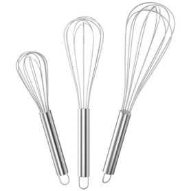Gvolatee Fouet Cuisine Inox Professionnel, Batteur Manuel à Œufs 3 Pièces Contient 21cm, 26cm, 29cm, Fouet pour Mélanger, Remuer
