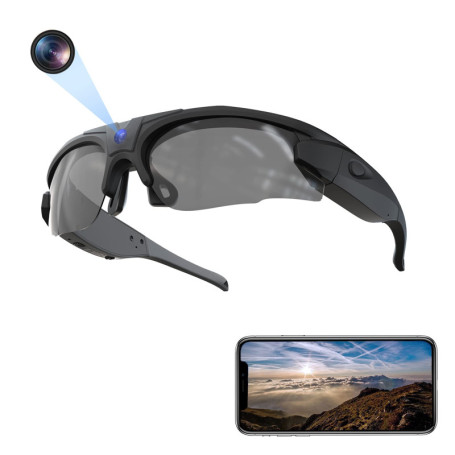 Hereta Lunettes de soleil de sport avec caméra Wifi HD 4K - Avec protection UV400 - Verres polarisés pour sports de plein air - 