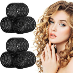 AMJKEJI Bigoudis Cheveux, 6 Rouleaux Cheveux Auto-adhésifs, 60mm Gros Bigoudis, Noir Hair Rollers, Adaptés aux Cheveux Longs, Mo