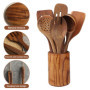 Ustensiles de Cuisine bois de,7 pièces Ustensiles de Cuisine en teck,comprenant un Ensemble de Cuillère en bois Cuisine,une Spat