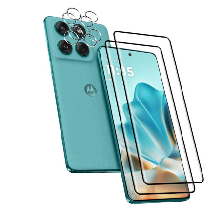 Wookfiss 3D Verre Trempé(2)+Caméra Arrière Protecteur(2) pour Motorola Moto Edge 60 Fusion/60 Pro/60 5G, Verre Trempe Protector 