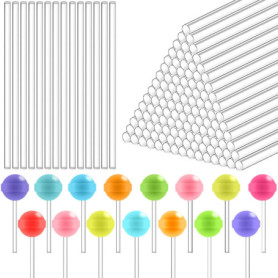 DOUSELLA 120 Pièces Bâtonnets de Sucettes en Acrylique Bâtonnets de Sucettes Transparentes Baton Acrylique Cake Topper Bâton Pop