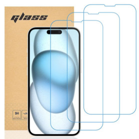 gueche Verre Trempé compatible iPhone 15, [Lot de 3] Protection d'écran Pour iPhone 15 [Extrêmement résistant aux rayures] [Haut