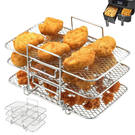 LEKEFETO Airfryer Accessoires pour friteuse à air chaud à 3 étages pour Ninja Foodi Dual Zone AF300EU/ AF400EU, Air Fryer Rack m