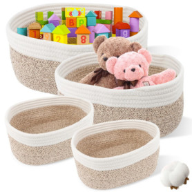 Lot de 4 Panier Rangement Tissé en Corde Coton, Panier en Corde de Coton Empilables Corbeille Rangement Panier Table a Langer Pa