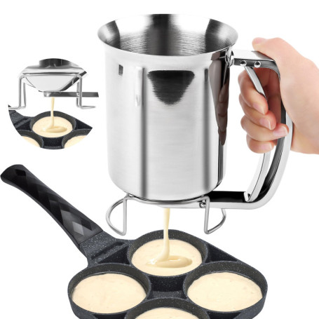 Distributeur de Pâte 800 ML, Distributeur Pate a Crepe en Acier Inoxydable, avec Support, Distributeur de Pâte à Crêpes, Distrib