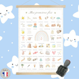 Affiche "Mes Premières Fois" à tamponner - Cadeau de naissance personnalisé bébé fille garcon - boite souvenir parents jeune mam