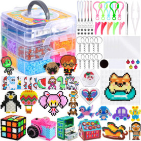 NLMWTI Set de Perles à Repasser 11000 Pièces avec Boîte de Rangement, Noel Loisirs Créatifs Kit 5mm avec Plaque Perle Papier à R