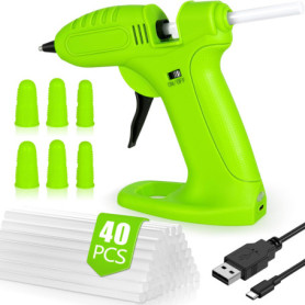 SaiXuan Pistolet à Colle Chaude sans Fil, Batterie Rechargeable 2600mAh, inclut 40 Bâtons de Colle 7mm et 6 Protège-Doigts en Si