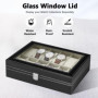 RDDAIPE Boite a Montre 12 Compartiments, Boîte à Montres Homme Femme, Coffret Montre avec Couvercle en Verre, PU Boite Rangement