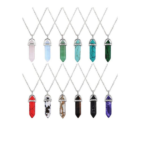 YiYaO Pendentifs Point de Quartz,Pendentif Pierre Naturelle 12 Pièces Collier Hexagonal Colliers à Pierres Précieuses à Quartz à
