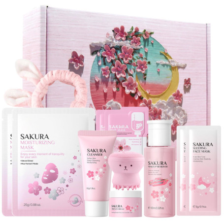 HASAIKA® Sakura Ensemble De Soins De La Peau, Coffrets Cadeau de Soins pour la Peau, Hydratant et nourrissant Comprend une bross