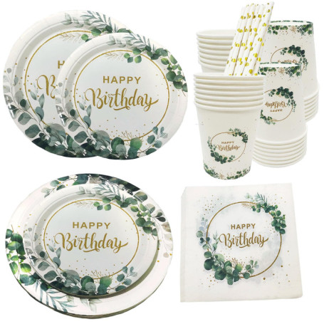 24 Invités Vaisselle de Fête Anniversaire Vert Sauge,Vert Assiettes Jetable D'anniversaire 120 Pcs,Vert Baby Shower Décoration V
