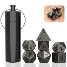 Uirheurd 7 Pièces Ensemble de Mini Dés, Métal Dés de Jeux, Portable Polyédriques Dé Jdr avec étui à Dés Porte-Clés, Dés de Jeux 