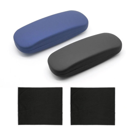 ATBUSS Lot de 2 Étuis à Lunettes Unisexe Avec 2 Chiffons, Boîte de Rangement Pour Lunettes de Soleil, Portable et Rigide - Noir