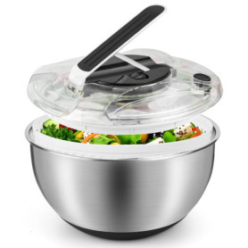 Gaethra Essoreuse à Salade 4,5L en Acier Inoxydable Grande, Panier a Salade avec Couvercle, Base Antidérapante, Salad Spinner po