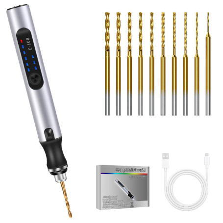 Mini Perceuse Électrique Manuelle, Vankarr Perceuse Mini DIY Sans Fil à 3 Vitesses Rechargeable avec 10 Forets, Perceuse Manuell