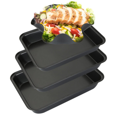 GOYADA 3 Pcs Plat à Four Rectangulaire Antiadhésif, Plaque à Rôtir Antiadhésif en Acier au Carbone avec 1 Pcs Moules à Tortilla 