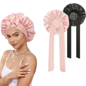 Frogetu Lot de 2 Bonnet Soie Cheveux Nuit,Bonnet de Nuit en Soie,Élastique Bonnet Satin,Bonnet en,Bonnet de Nuit en Satin pour L