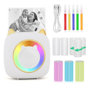 GuKKK Imprimante Photo Portable, Mini Imprimante Photo Instantané sans Fil, Imprimante Thermique sans Fil BT Imprimante Mobile a