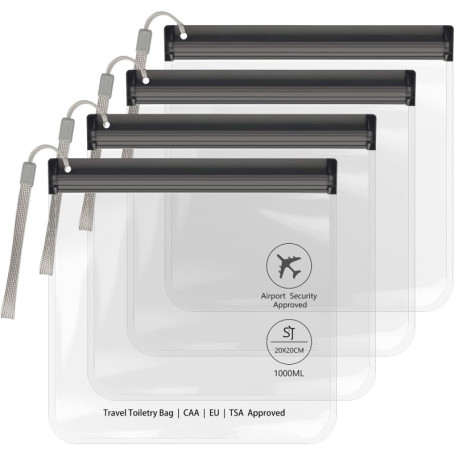 SLIJAR Lot de 4 Trousses de Toilette Transparente pour Voyage,approuvées par la TSA 20 x 20 cm kit voyage avion Pour Le Transpor