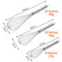 Newaner Fouet Cuisine Inox Professionnel, Batteur Manuel à Œufs 3 Pièces Contient 21cm, 26cm, 29cm, Fouet pour Mélanger, Remuer 