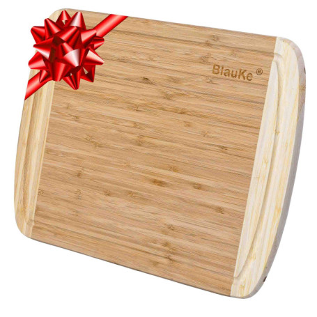 BlauKe® Planche à Découper en Bois en Bambou avec Rigole (Grande 37x29cm) – Planche en Bois Épaisse pour Viande Pain Fromage Lég