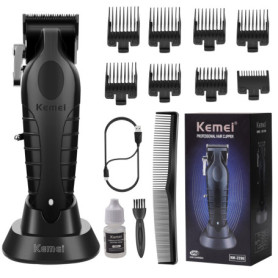 KEMEI 2296 Tondeuse à Cheveux Professionnelle Homme, Sans Fil/Cordon, Tondeuse Cheveux et Barbe, Lames en T, Recharge USB, Noir