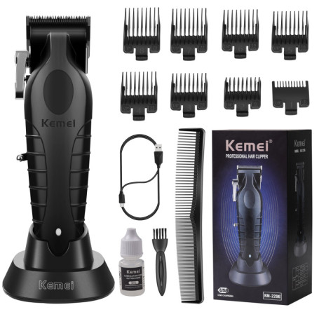 KEMEI 2296 Tondeuse à Cheveux Professionnelle Homme, Sans Fil/Cordon, Tondeuse Cheveux et Barbe, Lames en T, Recharge USB, Noir