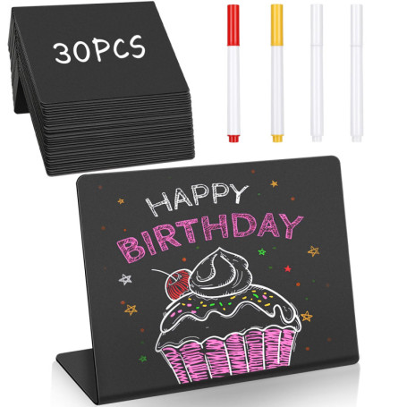 Ezvsevuo 30 pièces Mini Tableau Noir, 10x7.5CM Petite Ardoise Réutilisable Étiquette Prix Ardoise pour Buffet, Boulangerie, Mini