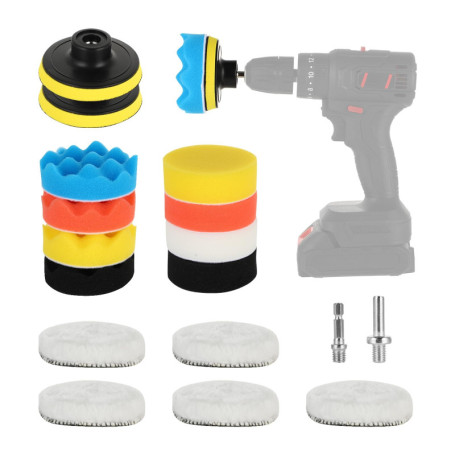 Kit de Polissage Voiture 80mm (17 Pièces) - Pad et Disque avec Adaptateur M10 pour Perceuse - Tampons de Polissage et Cire de La