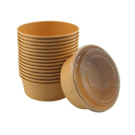 Jicyor 20 Pièces 1000ml Bols Jetables Ronds Compostables - Gobelets à Glace Non Imprimés pour Salades, Glaces et Desserts