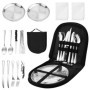 Ensemble de Couverts de Camping 14 pièces, Set de Couverts de Camping, 2 Personnes INOX Vaisselle Camping Ensemble pour Randonné