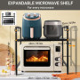 2 Niveaux Support de Four à Micro-Ondes Extensible, Support de Four à Micro-Ondes avec 6 Crochets, Etagere Rangement Cuisine Fou