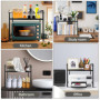 2 Niveaux Support de Four à Micro-Ondes Extensible, Support de Four à Micro-Ondes avec 6 Crochets, Etagere Rangement Cuisine Fou