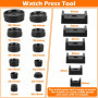MXTIMWAN Presse de Boîtier Montre, Outil de Réparation avec 18 Moules pour Fermeture et Pression