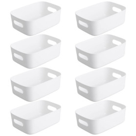 Bgfuni Lot de 8 Panier de Rangement en Plastique Blanc, Panier avec Anse pour Placards Empilables, Cuisine, Chambre,Salle de bai