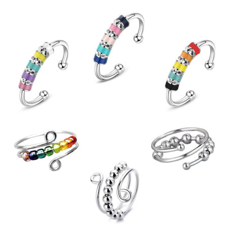 SYEYCW 6 Pièces Anneaux d'Anxiété, Acier Inoxydable Réglables Anti-Stress Bague, Anneau Ouvert Ensemble, Anneaux de Spinner Colo