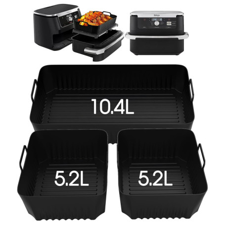 Tuocal Moule Air Fryer pour Ninja AF500EU, 3Pcs Accessoire Silicone Réutilisable Air Fryer Airfryer Pot Carrée pour 10,4 L Ninja