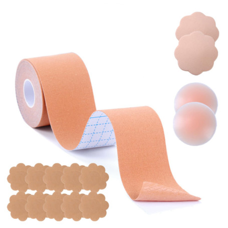 Bande Soutien Gorge Invisible Adhesif, Sein Adhesif Boob Tape, 2 Cache Tetons Femme Réutilisables, 12 Forme du Pétale Autocollan