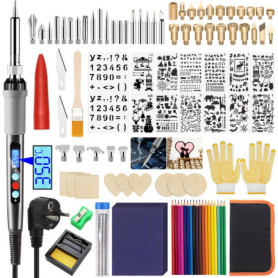 TWBEST 80W Kit de Pyrogravure Bois,Fer à souder Electrique Ensemble de 108 Pièces,Pyrogravure sur Bois avec Écran LCD Temperatur