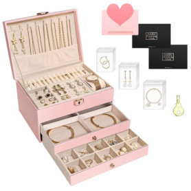 YUTUY Boite à Bijoux,Coffre à Bijoux,3 Niveaux Rangement Bijoux Verrouillable avec Clef,Petit Coffret à Bijoux Voyage Organisate