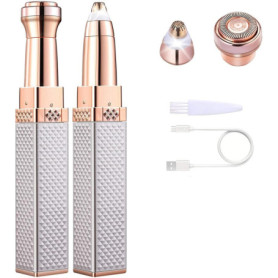2 en 1Tondeuse Visage Sourcils Rasoir Visage Femme, USB Rechargeable, Epilateur Visage Femme, Rasoir Femme Electrique, Flawless 