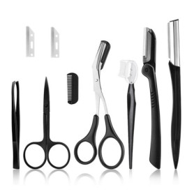 Kit de Sourcils, Ciseaux à Sourcils 9 Pièces Ensemble d'outils de Coupe de Sourcils, Avec Pince à Epiler, Tondeuse à Sourcils, C