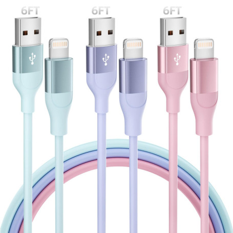 Bkayp Câble Chargeur iPhone, 2M/Lot de 3, Charge Rapide Cord Lightning Cable Compatible avec iPhone 14 13 12 11 Pro Max XR XS X 