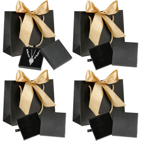 4 Pièces Boite Cadeau Bijoux, Petite Boite A Bijoux avec Sac Cadeau 4pcs, Boite Cadeau Bracelet Vide avec Couvercle, Ecrin Bijou