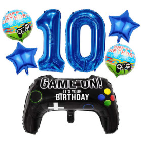 Liitata Jeu vidéo 10e anniversaire décoration garçon gamer anniversaire fête numéro 10 ballons aluminium bleu grande manette de 