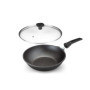 Home Icon Poêle Wok Induction en Aluminium avec Couvercle - Wok Antiadhésive avec Poignée Amovible Compatible avec Tous Les Feux